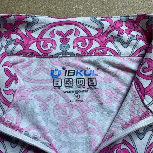 ibkul size MPink Quarter Zip Pullover Top Gray White Patterned Long Sleeve Women - Picture 5 of 10